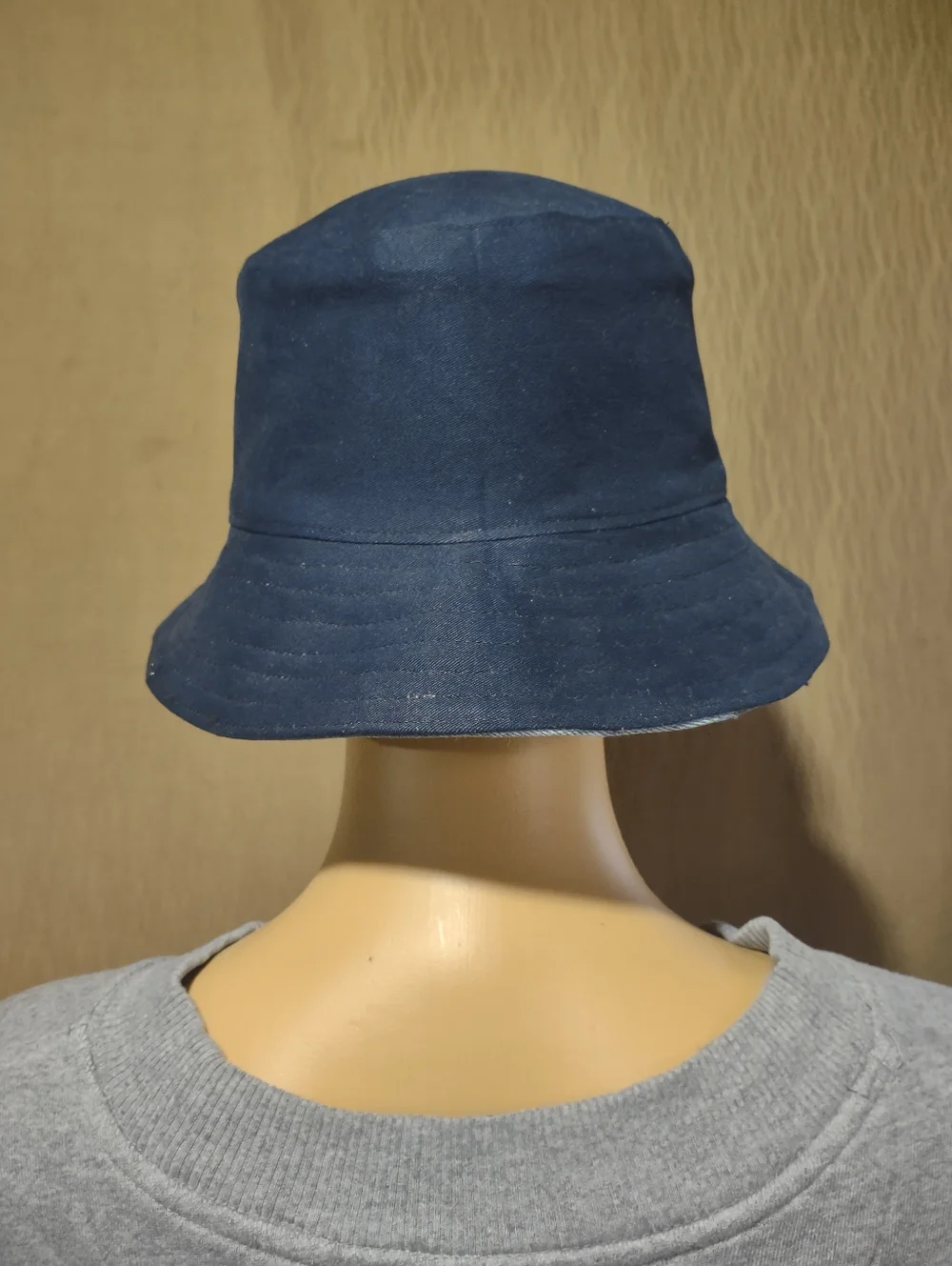 Handmade Upcycled Reversible Patchwork Denim & Navy Bucket Hat - Picture 10 of 12